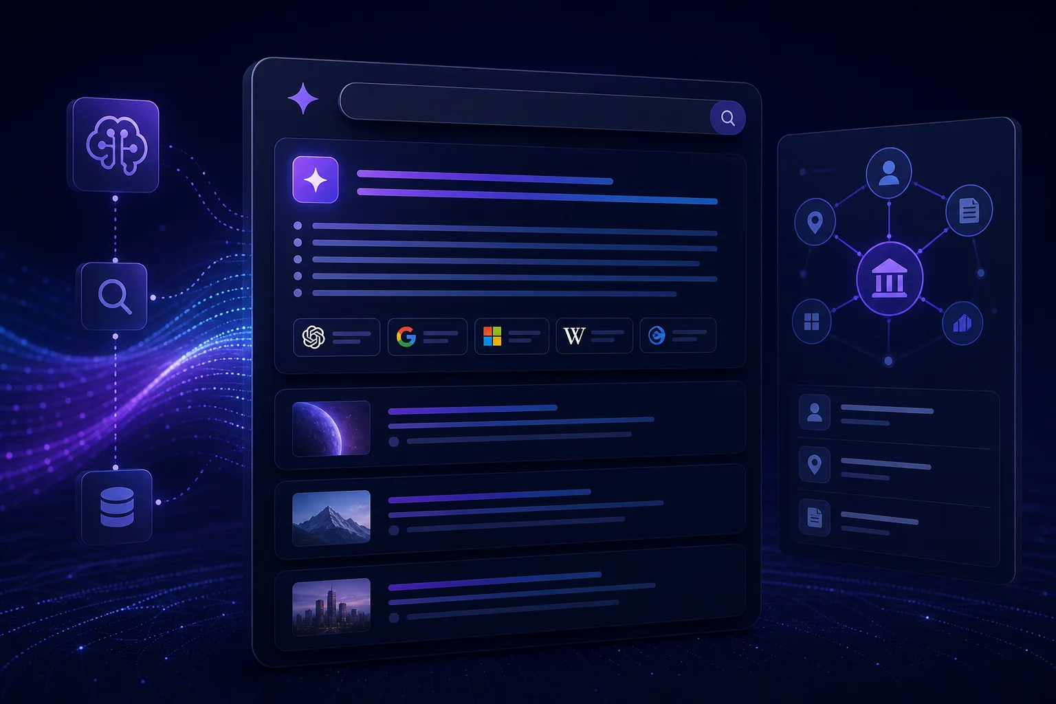 AI search interface showing ChatGPT and Google AI Overviews generating brand recommendations and citations with optimized search visibility