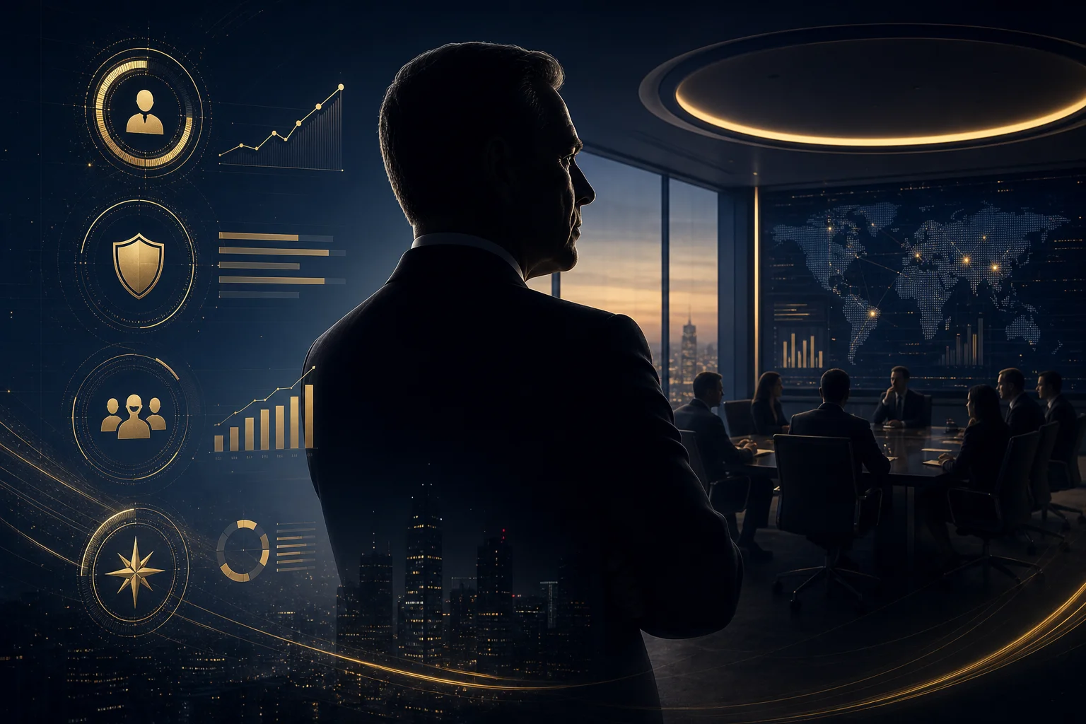 Senior executive reviewing thought leadership content and brand presence on digital platforms